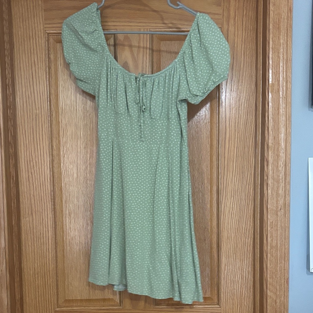 Green Puff-Sleeve floral print Dress